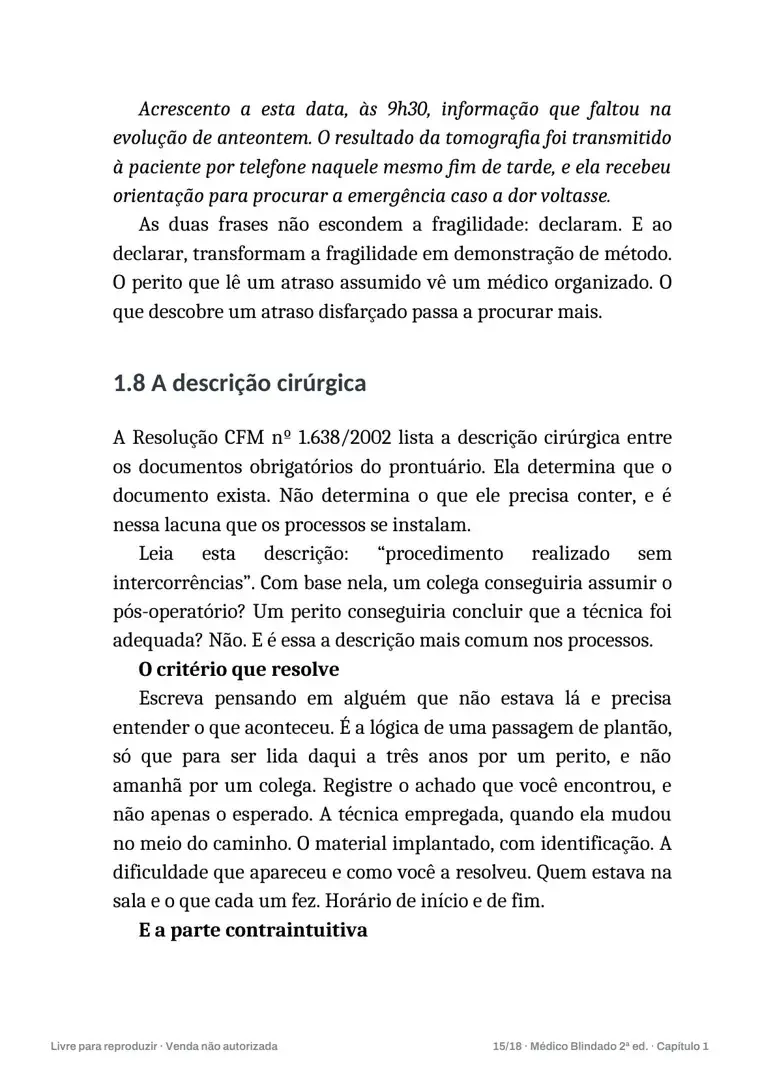 Página do e-book com o critério prático de descrição cirúrgica no prontuário